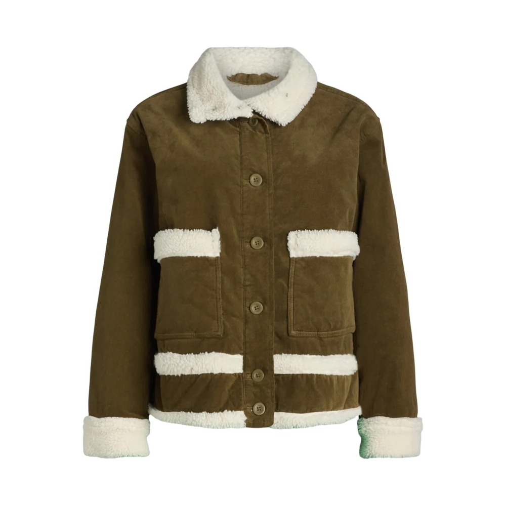 Free Assembly Womens Corduroy Jacket with Faux Shearling Trim Green Grove Size M - Picture 5 of 5